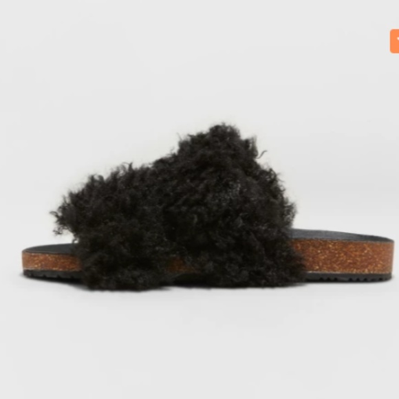 NWT Womens Two Band Faux Fur Slide Sandals-8/9.5 - Picture 3 of 4